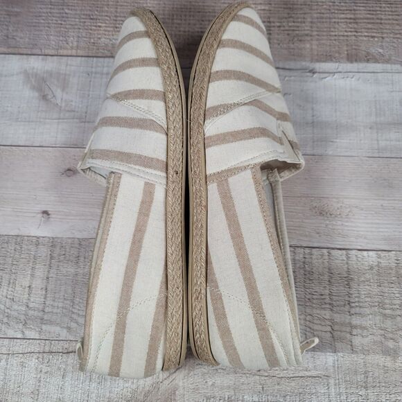 Womens Espadrilles Size 10 Slip On Shoes Tan Stripe Gold Thread Ashley Blue - Picture 2 of 11